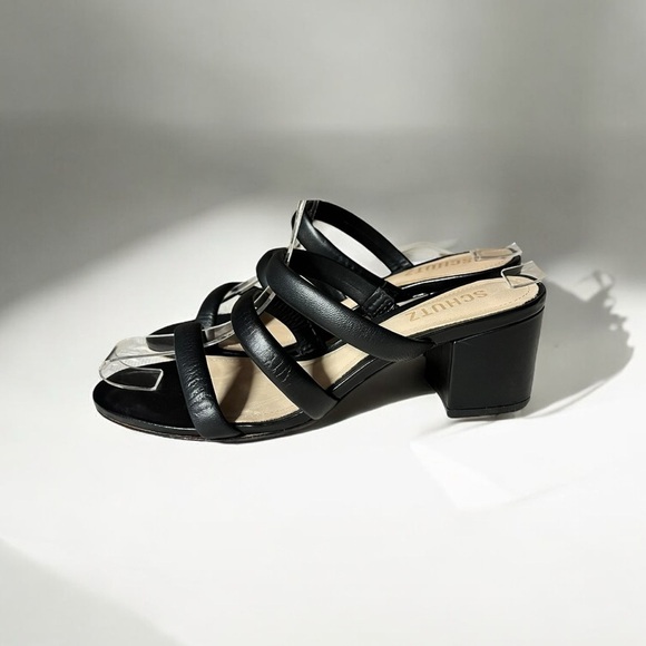 🌻NEW SCHUTZ Olly Black Leather Strappy Block Heel Sandals Size 7.5 - Picture 4 of 10